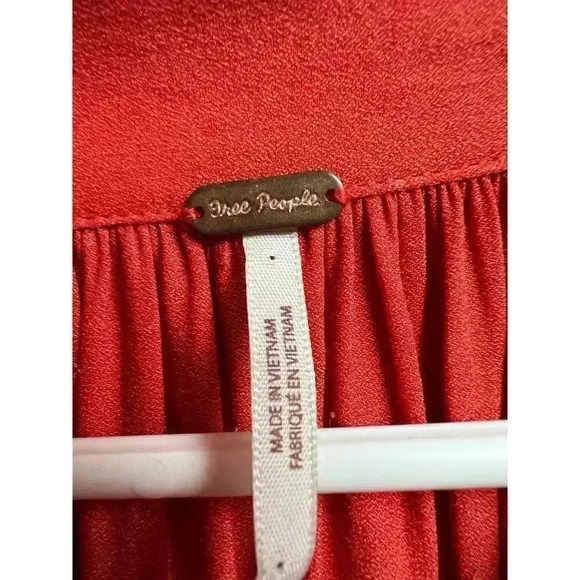 Free People Orange Tie Neck Long Sleeve Blouse Size Medium - Picture 4 of 10